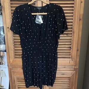 Black Polka Dot Short Sleeve Tie-Front Romper